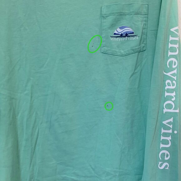 Vineyard Vines T-Shirt Men L Green Long Sleeve Rowing Pocket Spellout Logo Tee - Picture 5 of 7